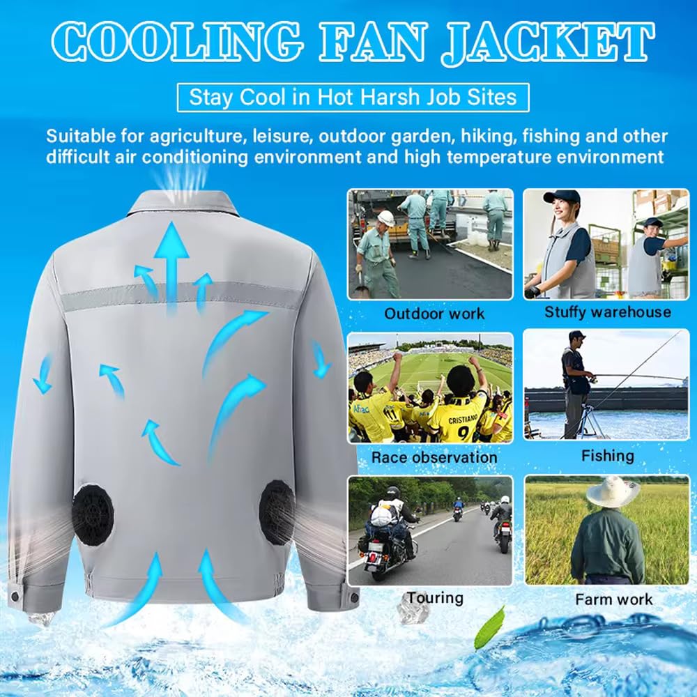 Chaqueta Refrescante con 2 Ventiladores, 3 Velocidades, Tejido Transpirable, Tiras Reflectantes