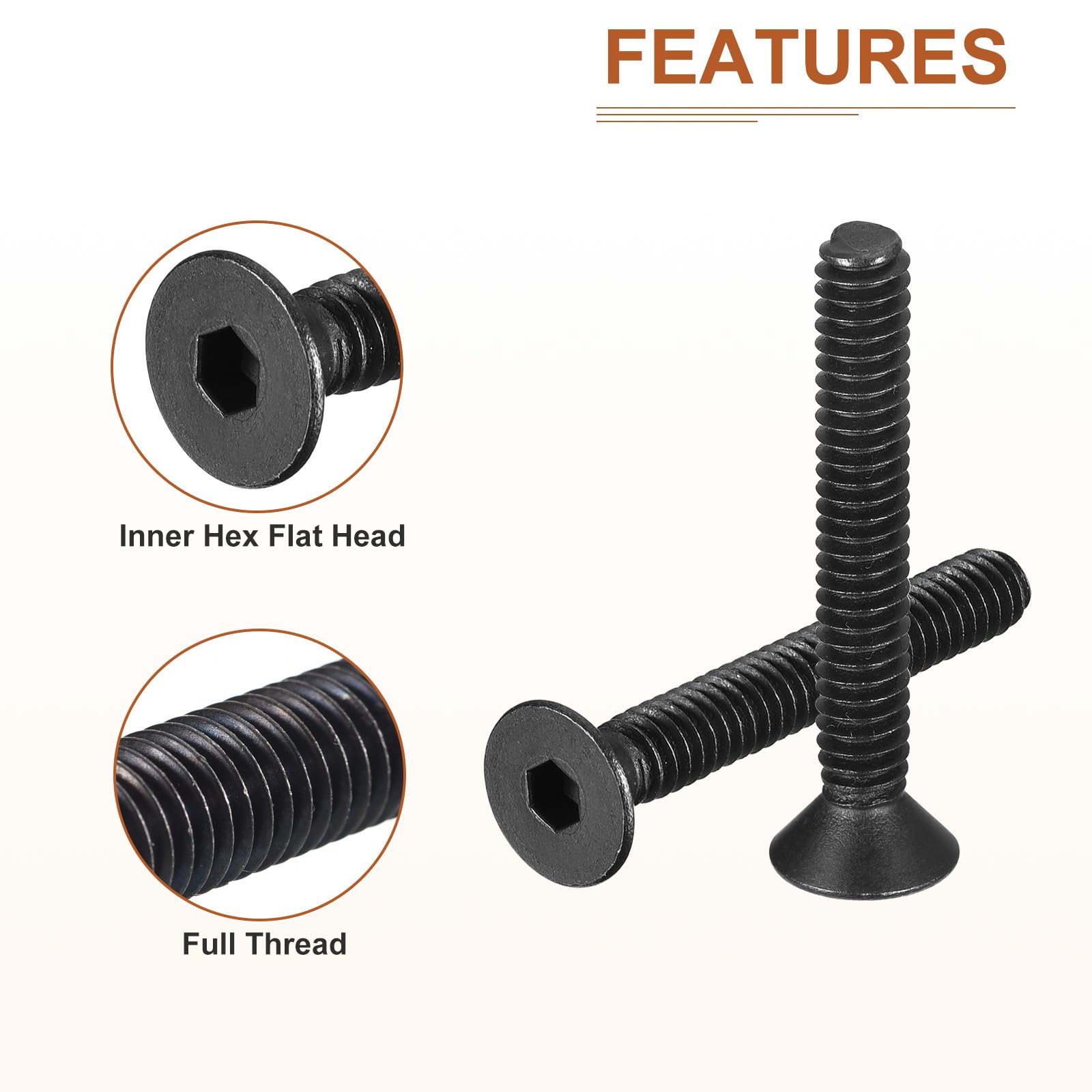 DTGN 1/4-20x3/4" Flat Head Socket Cap Screws, 25 Pack Hex Socket Flat Head Screws Carbon Steel Black Oxide, Full Thread - Image 4