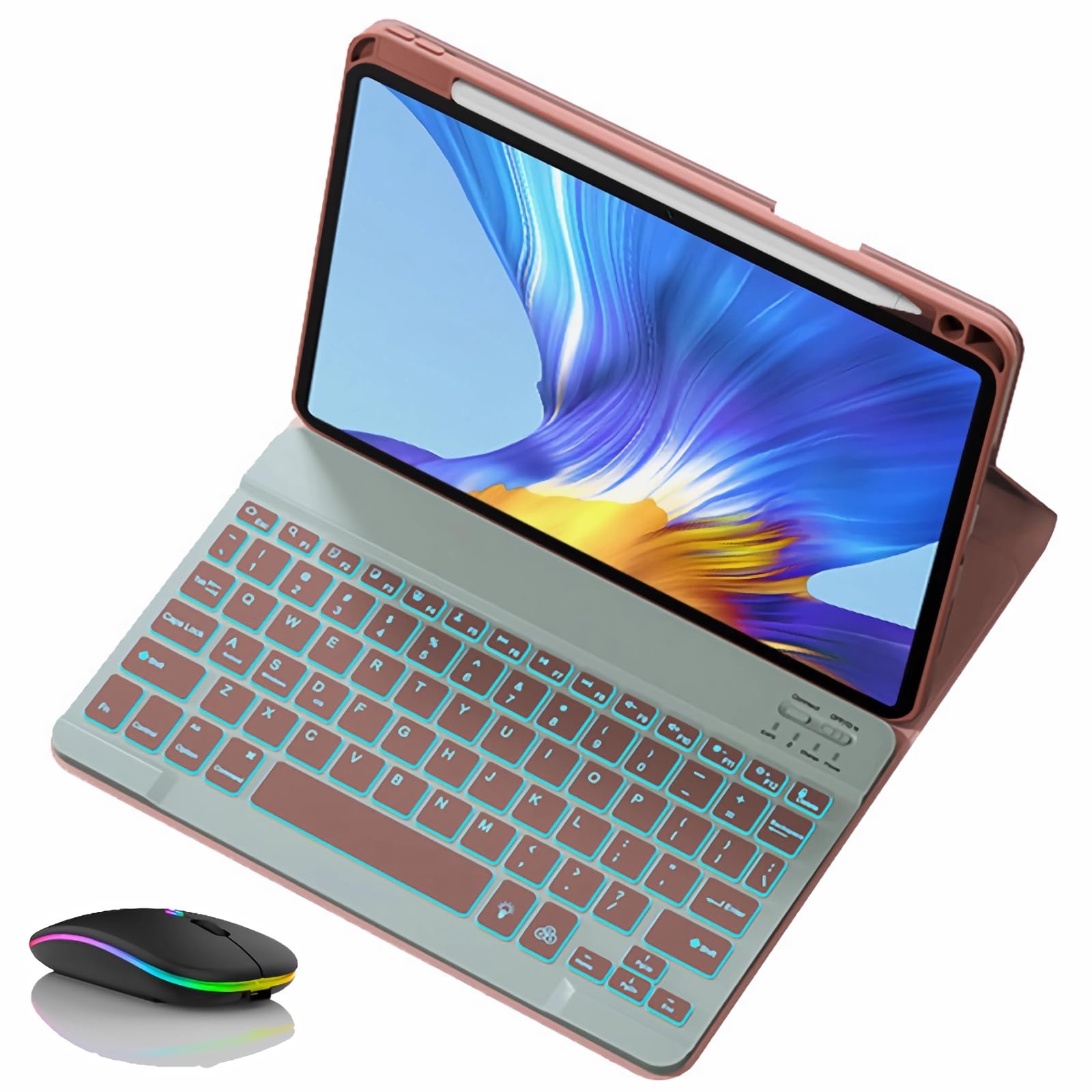 Etui z klawiaturą do HUAWEI MatePad Pro 13.2, Wbudowany Uchwyt Na Ołówek, Magnetyczna Odłączana Podświetlenia Klawiatura Bezprzewodowa z Myszą Bluetooth,Pink