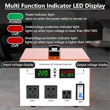 Stabilizer 1000W~5000W Output 220V Voltage Output Stabilizer Heavy Duty Voltage Reglator with Built-in Step Up/Down Voltage Transformer,1000W-220V