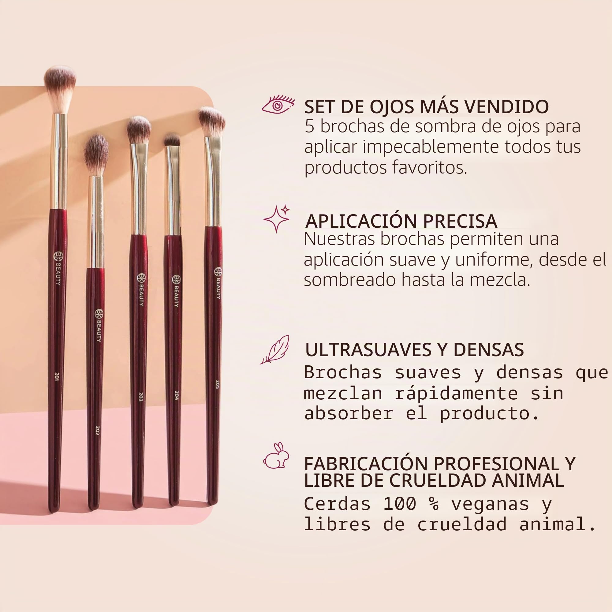 BK BEAUTY - Juego de brochas Essentials (5 piezas) - Pinceles de maquillaje profesionales para mezclar, difuminar y definir | Juego de sombras de ojos premium para un aspecto impecable de ojos