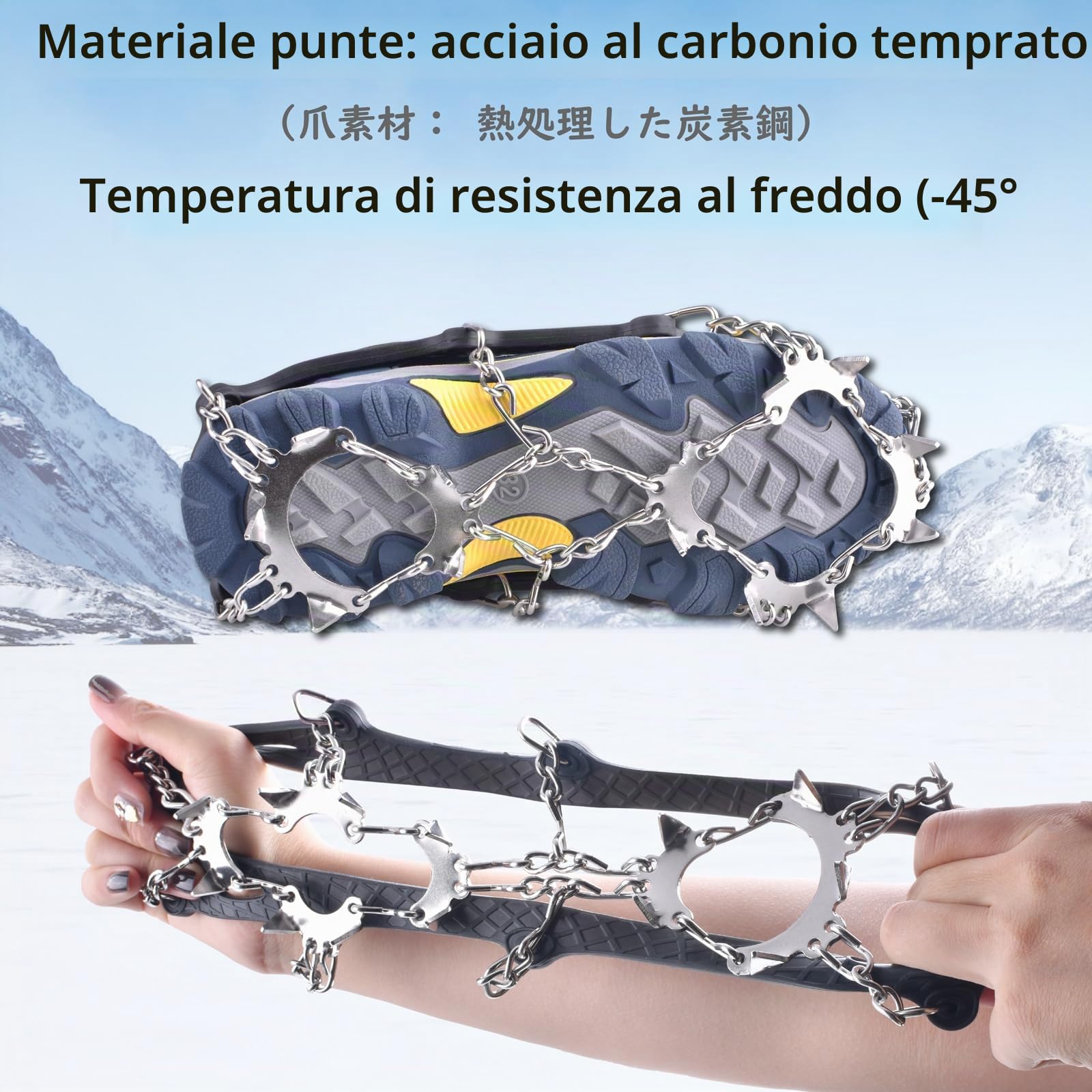 TRIWONDER Ramponi per Scarponi Antiscivolo, Ramponcini da Neve in Acciaio 201 per Uomo Donna e Bambini, per Escursioni Alpinismo Pesca e Camminate su Ghiaccio