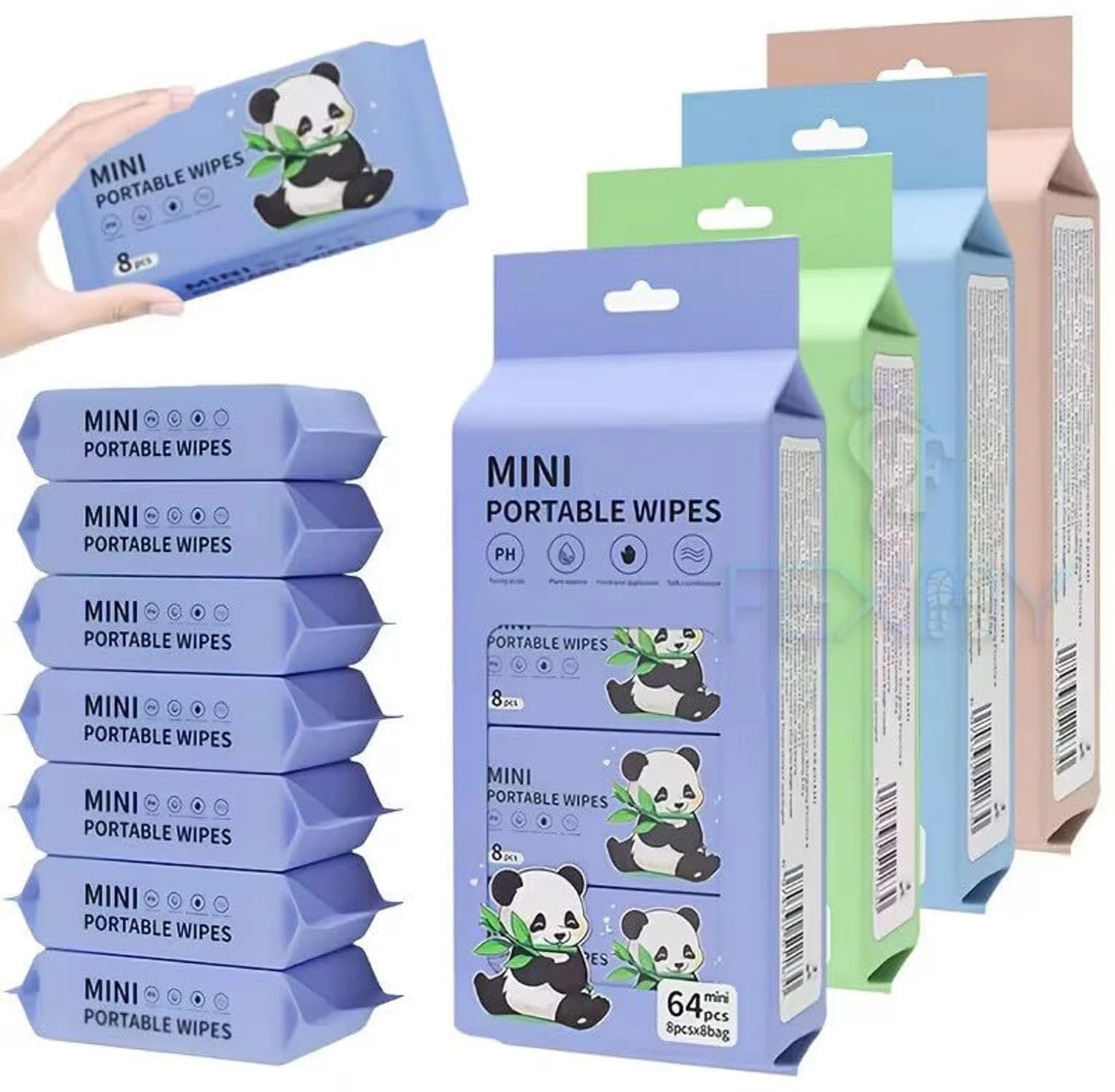 Mini Baby Wipes Disposable Portable Pocket Travel Friendly for Household Kids Skin Hand Face Sanitizing/Cleaning/Moisturizing 64 Wipes (8 pack X 8 Pc)-picture-49