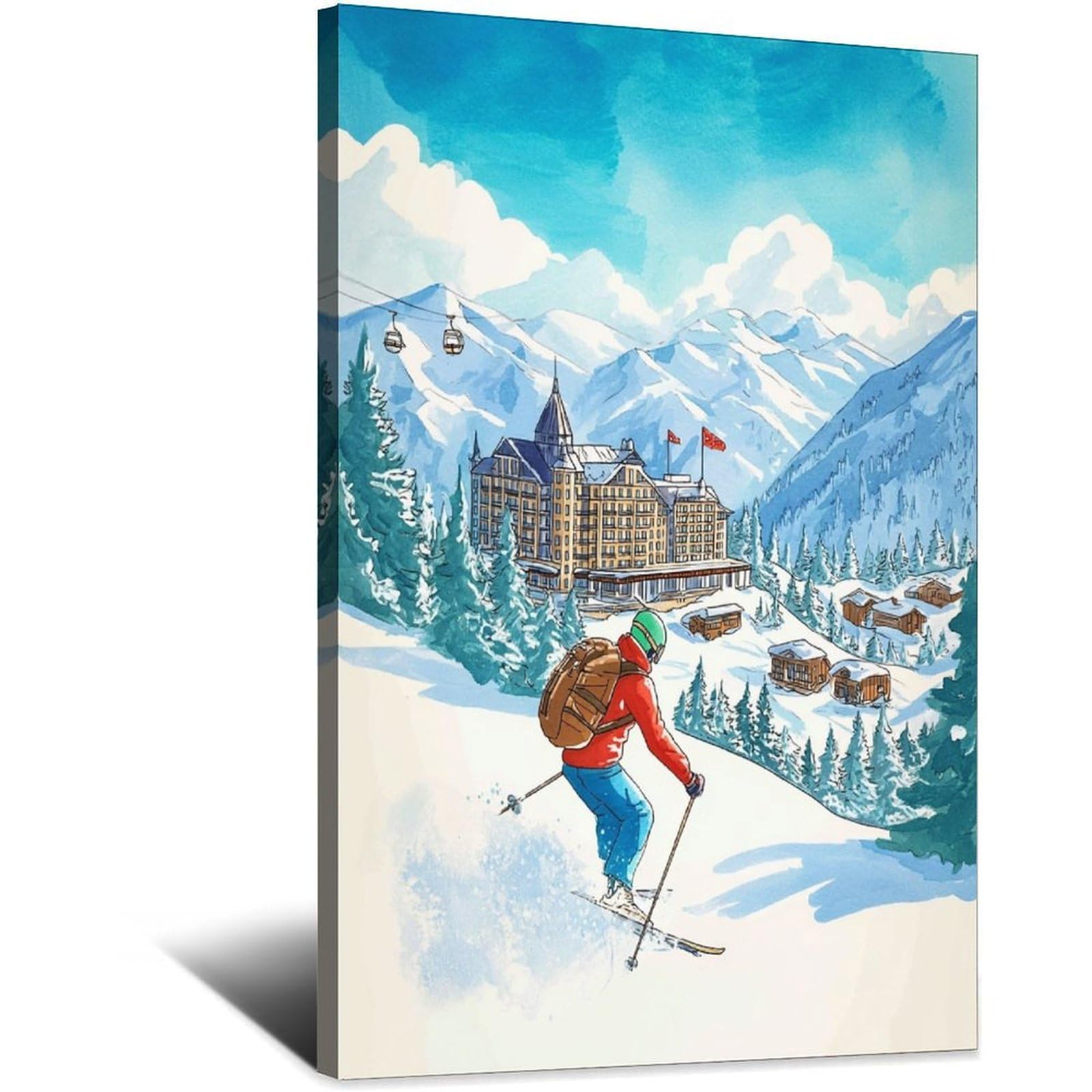 iPuzou Gstaad Ski Posters 20x30inch(50x75cm) Vintage Watercolor Canvas Art