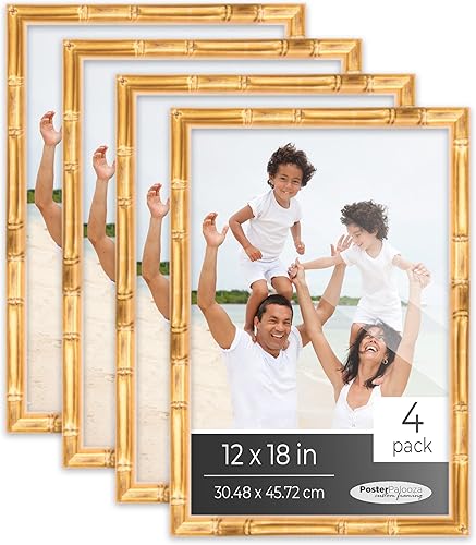 Miniatura 1 de Pack of 4 Gold Bamboo 12x18 Picture Frames  Solid Wood  UV-Resistant Acrylic  Easy Gallery Wall Setup