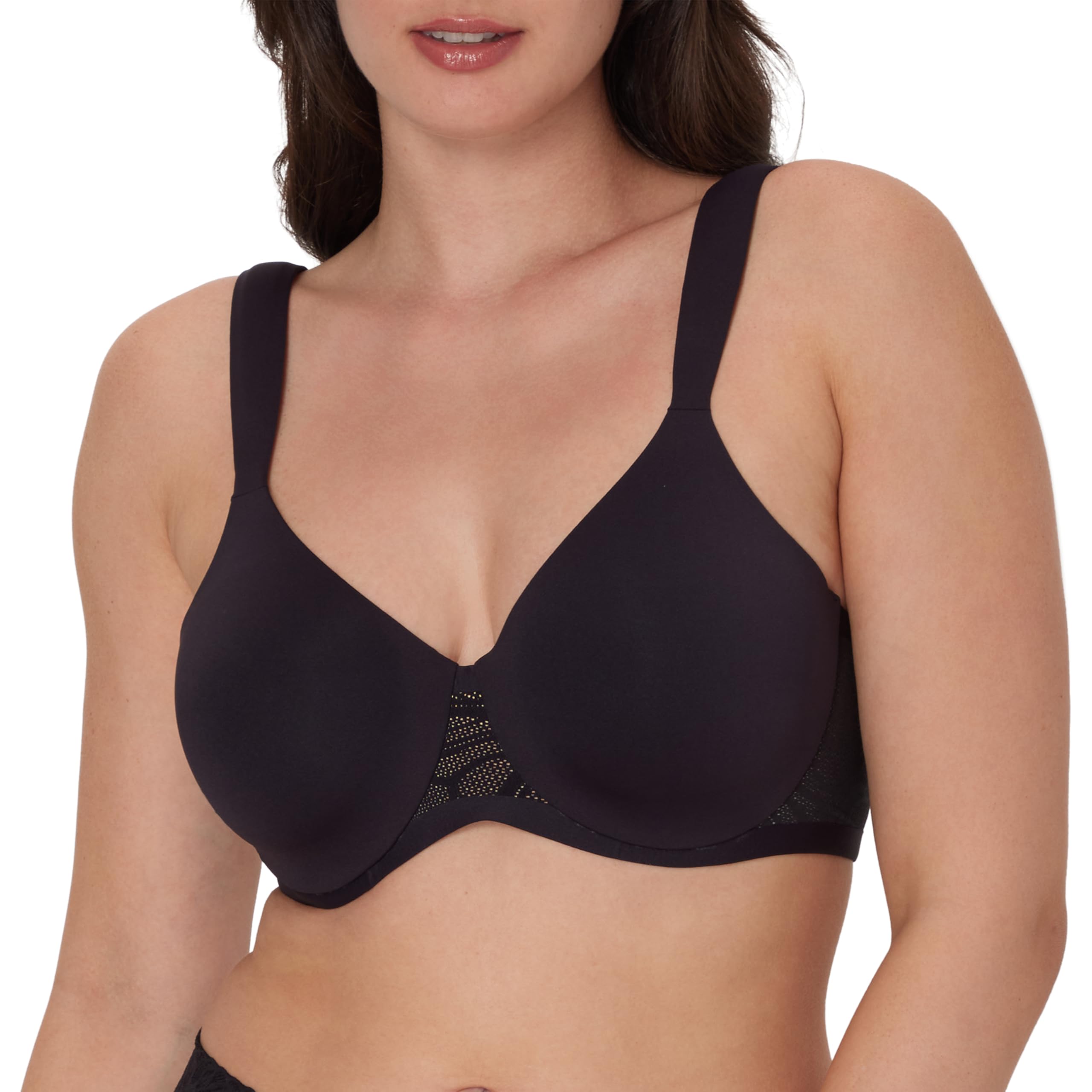 Bali Women's T-Shirt, Coolest Smoothing Underwire, Convertible Bra, Black with Almond Lining, 34D