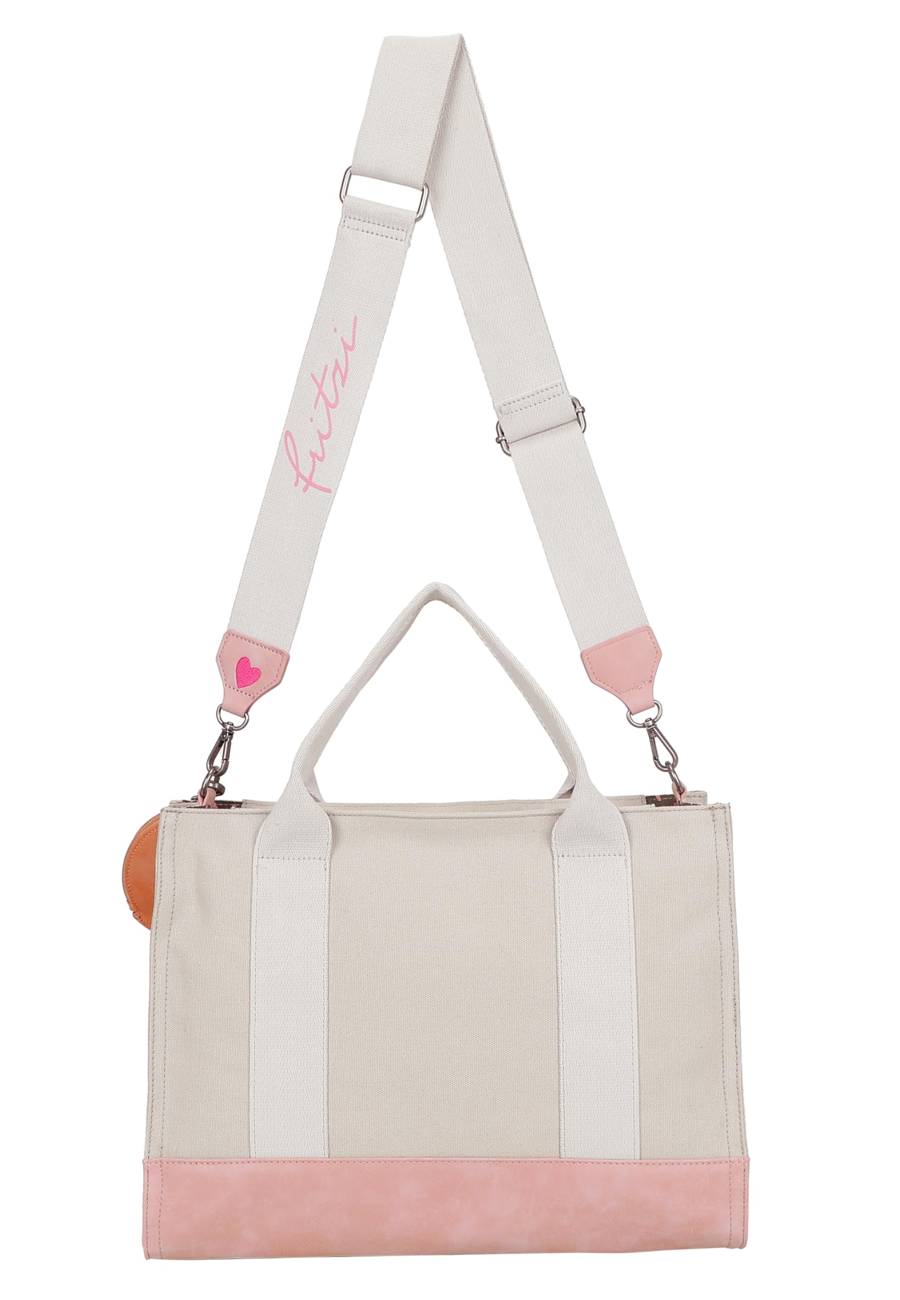 Fritzi Tote Bag Limited Embro Fun Shopper Canvas Damen Handtasche Stickerei Festival City Pocket Webbing-Gurt 29,5 x 40 x 14 cm - Anthrazit, Sand