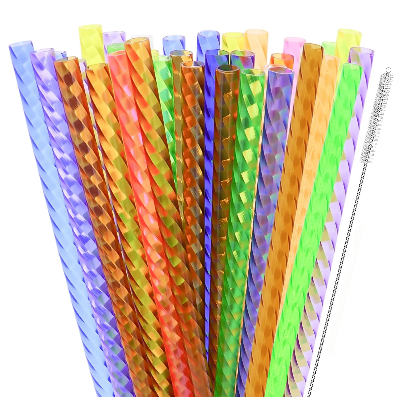Kyllog 50 Pcs Reusable Plastic Straws, 9 Inch Colored Crystal Straws for Mason Jar Tumblers, Straws Drinking Plastic for Party with Cleaning Brush
