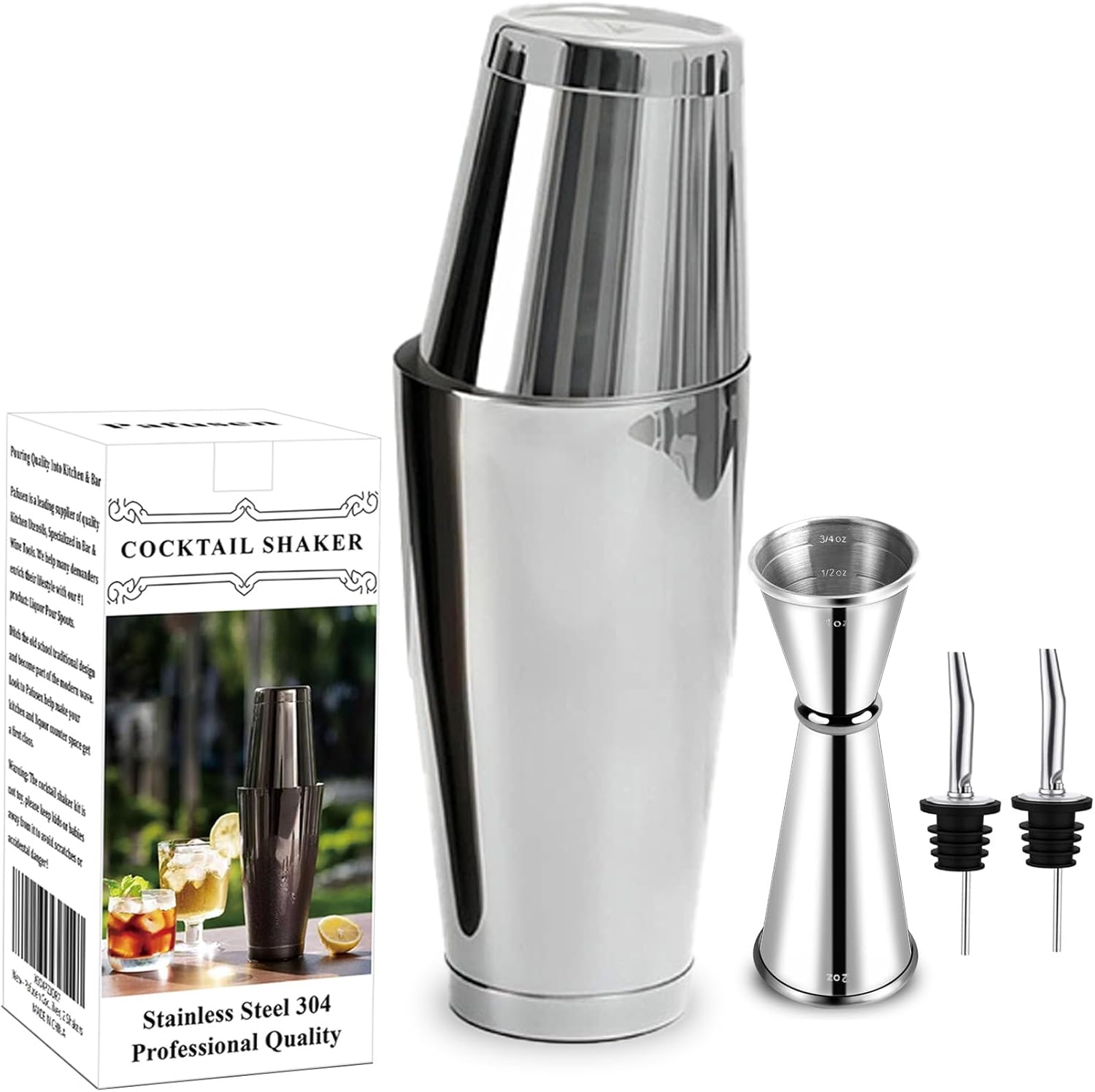 Boston Cocktail Shaker Set, 24 oz & 18 oz Premium 304 Steel Weighted Shaker Tins, Metal Martini Shaker for Bartending, Drink Shaker, Essential Bar Tools for Mixing Drinks（Shaker, Pourers, Jigger） - Thumbnail 4