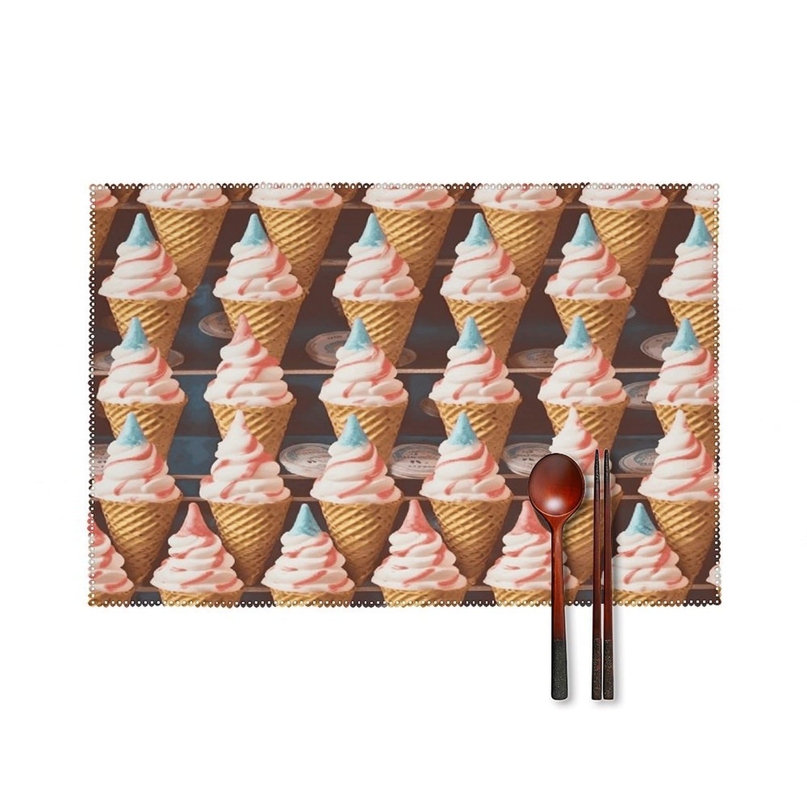Ice Cream Cones Fifties Time Placemats Washable Canvas Place Mats Decoration Placemat for Dining Table Easy to Clean Tables Mat Set of 6 for Kitchen Dining Room Coffee Table