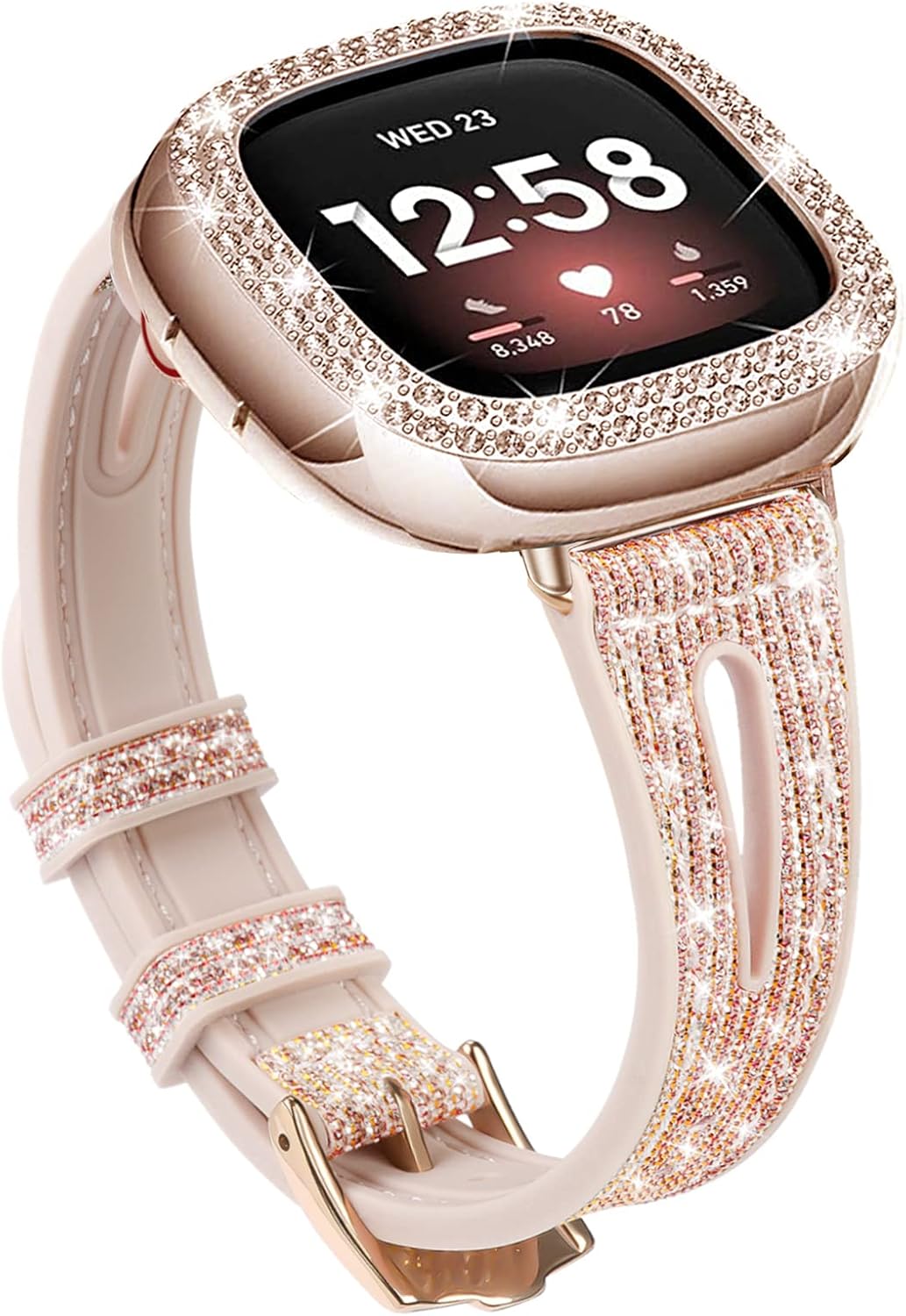 Bling Thin Band for Fitbit Sense/Fitbit Versa Bands for Women - Silicone Glitter Strap Accessories Compatible with Fitbit Sense 2/Versa 4 (Rose Gold)