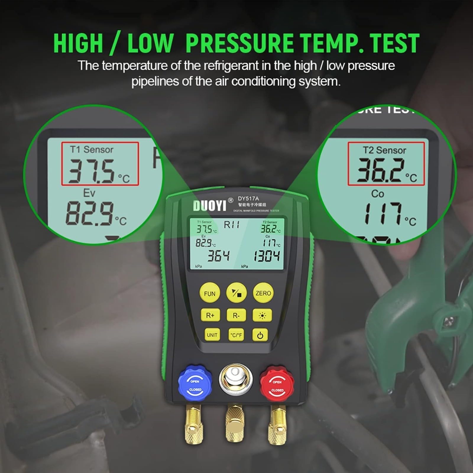Manómetro digital de presión de CA Manómetro de vacío para R134a R502 LCD retroiluminado para Testo 550 y para modelos Testo 549, rango de temperatura de -50 a 150 °C (A)