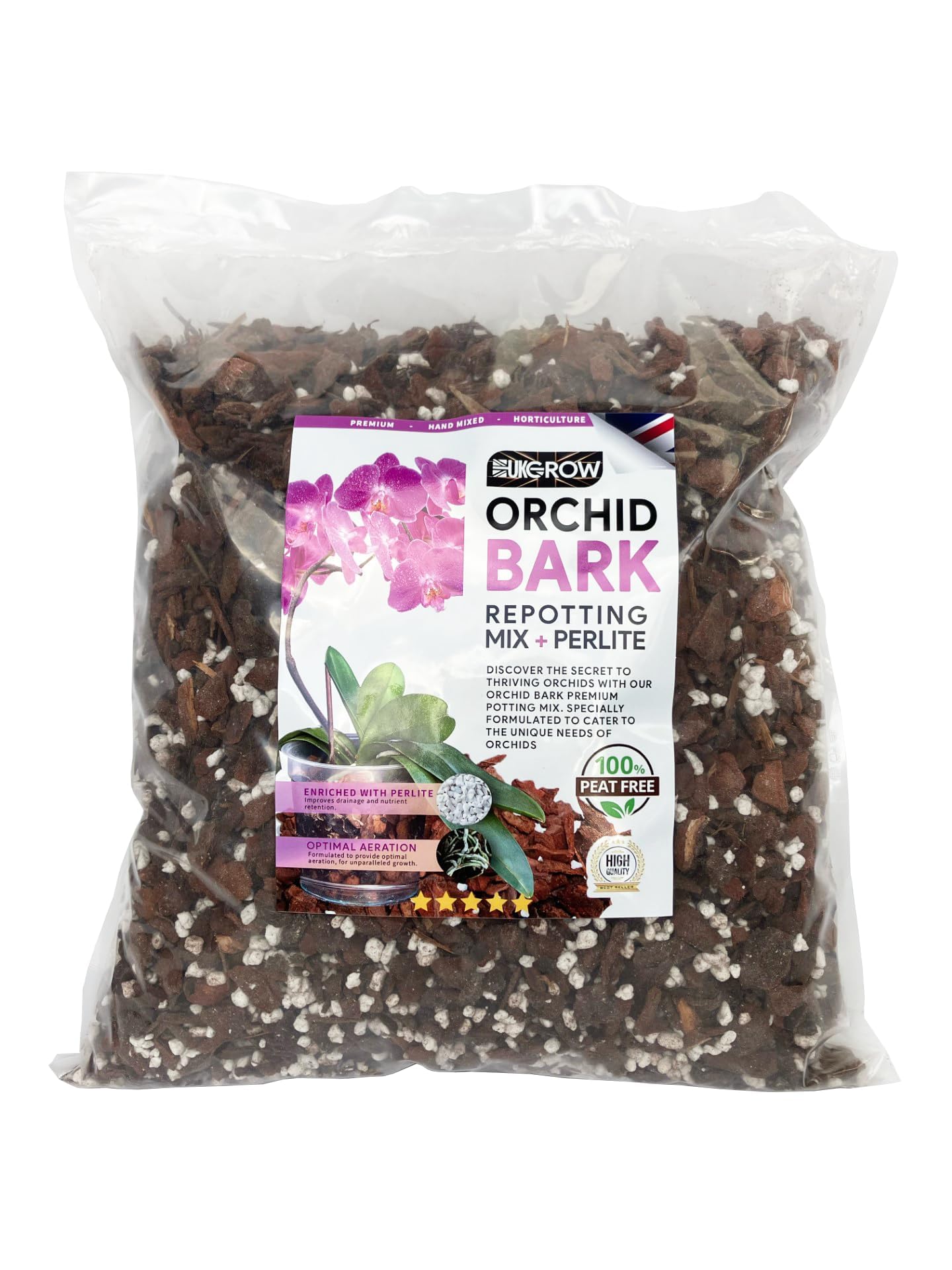 Specialized Orchid Bark Mix with Perlite - Perfect for Orchid Potting and Repotting - Enhances Drainage and Aeration (10L)