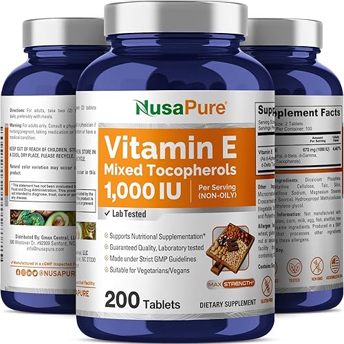 Miniatura 4 de Vitamina E 1000 IU 200 Cápsulas Vegetarianas (no aceitosas, sin OGM y sin gluten) - Tocoferoles mixtos - Apoyo a la piel, ojos y cabello saludables*