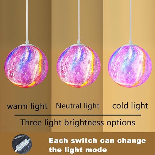 Miniatura 4 de JLOWCO Lámpara colgante de techo enchufable, lámpara de techo colgante de 16.4 pies, lámpara de luna colgante colorida para dormitorio de niños, luz