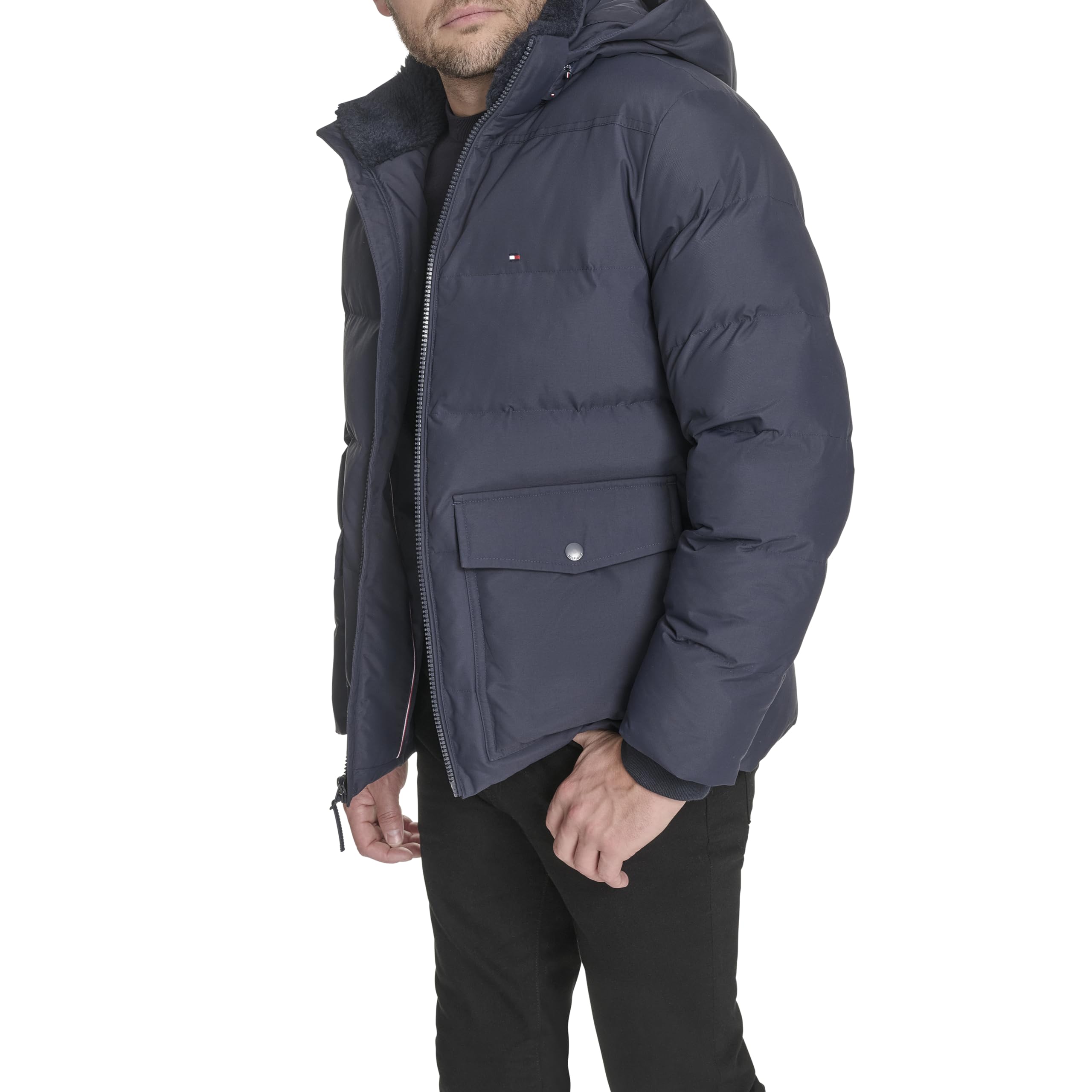 Tommy Hilfiger Herren-Kapuzenpuffer mit aufgesetzten Taschen, Marineblau, XXL – Ansicht 3