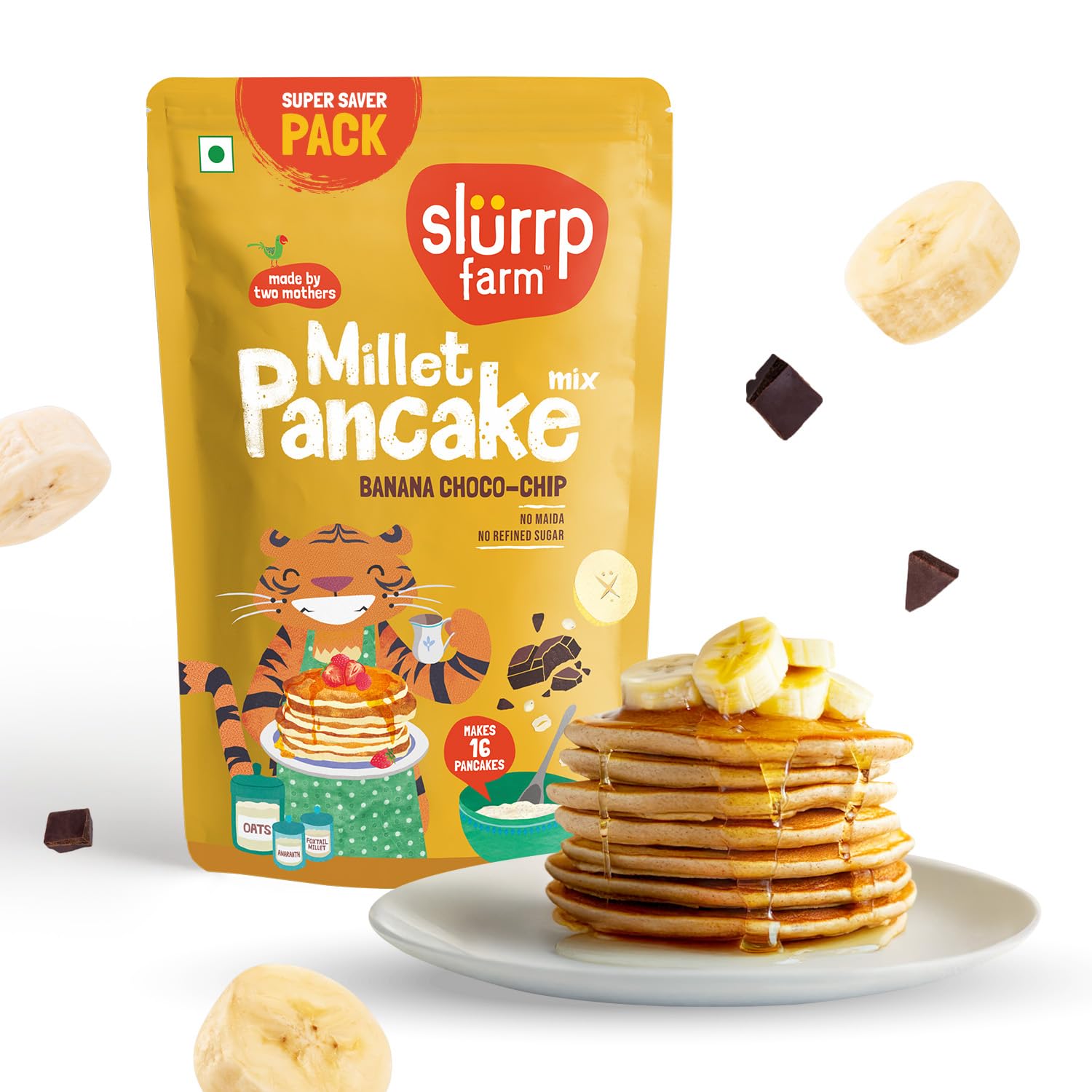 Slurrp Farm NO MAIDA Instant Breakfast Millet Pancake Mix Family Size Pack, Banana Choco-Chip, Natural And Healthy Food, 300g-picture-23