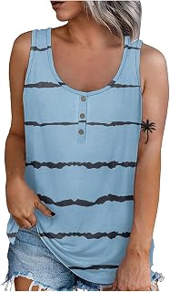 BFTHWY Casual Camisole Festival Sleeveless Work Elasti Camisoles Round Neck Printing Buttons Baggy Shirt