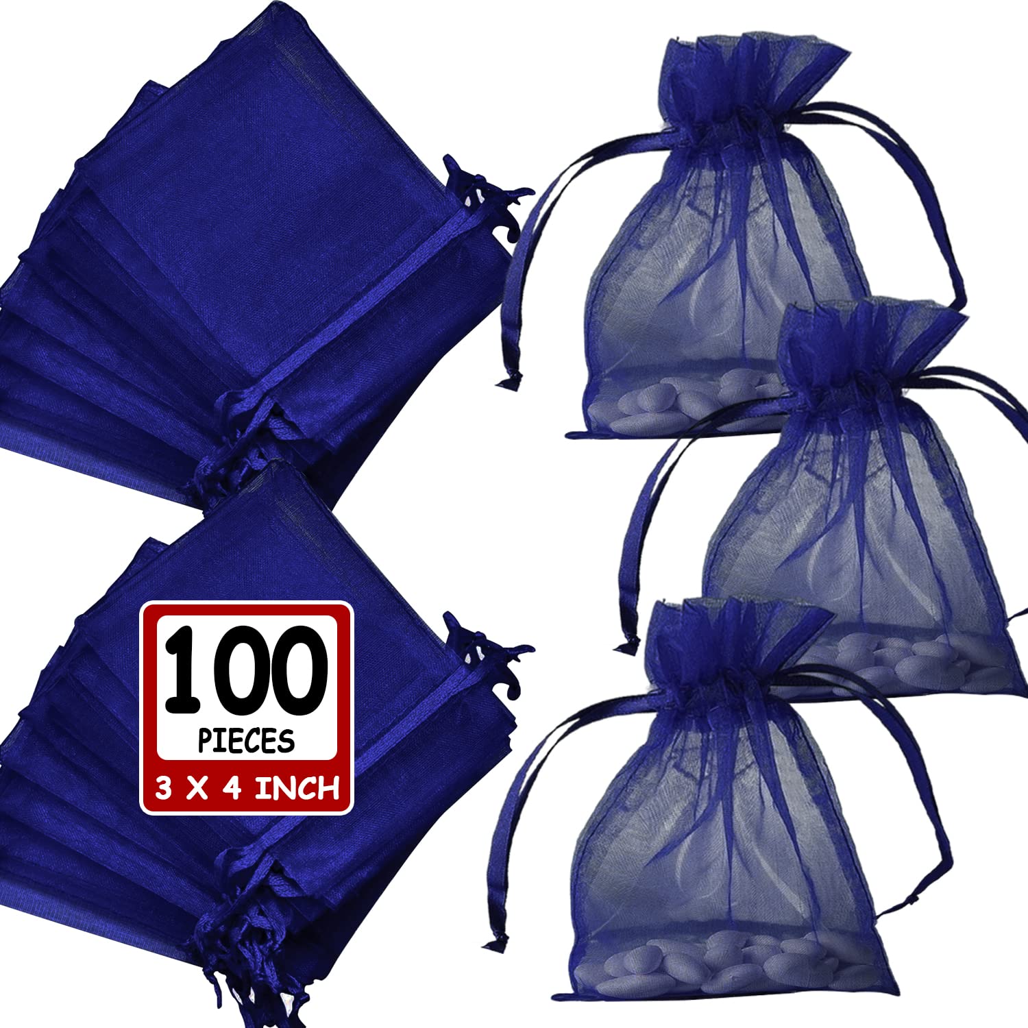 Ableme Black Organza Bags 3x4 Inch - 100 Pack Sheer Mesh Drawstring Gift Bags For Wedding Favors