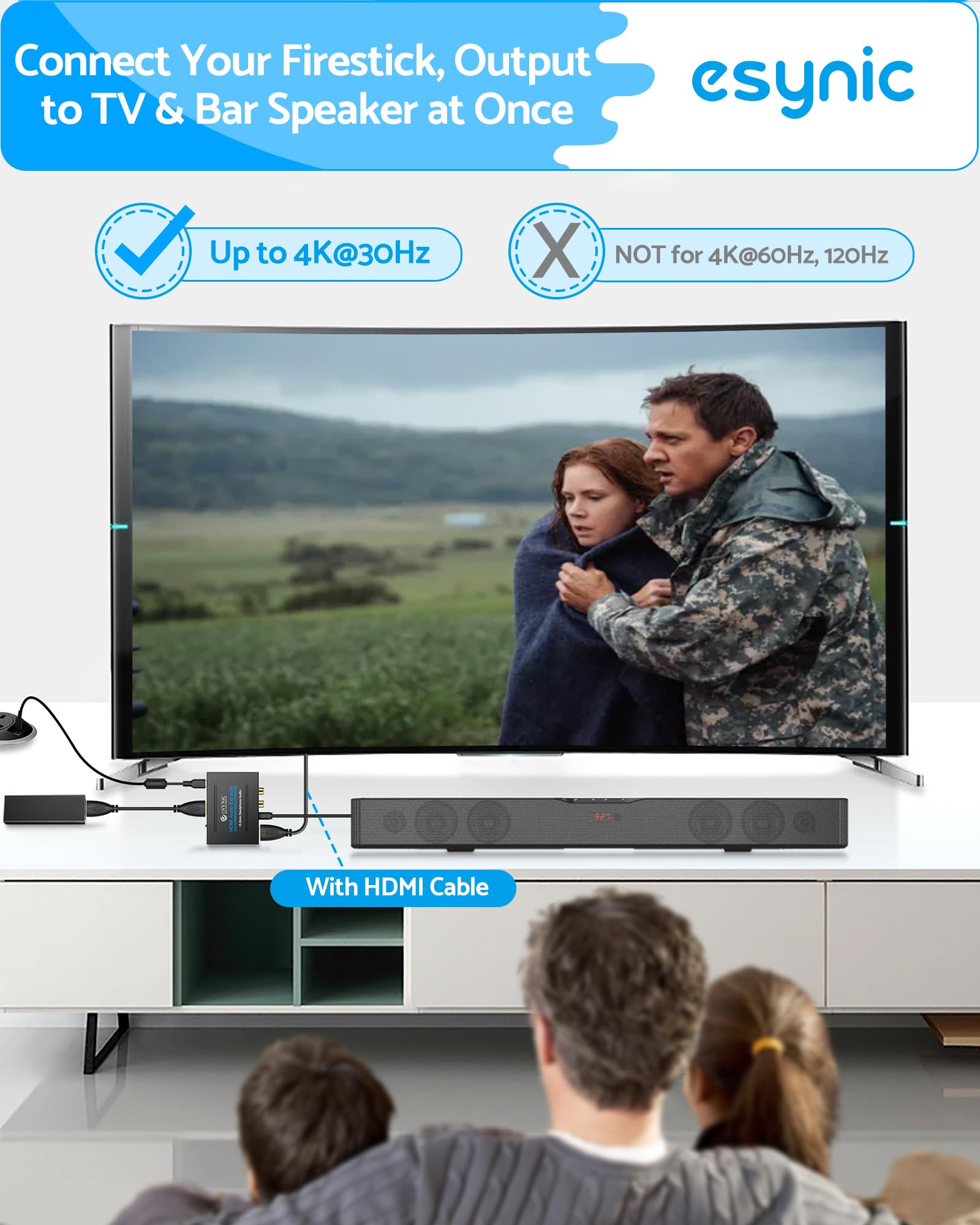 eSynic Profesjonalny ekstraktor HDMI audio, adapter optyczny 4K HDMI, rozdzielacz audio z SPDIF, L/R i wyjściem 3,5 mm do PCM2.0, Dolby, DTS5.1
