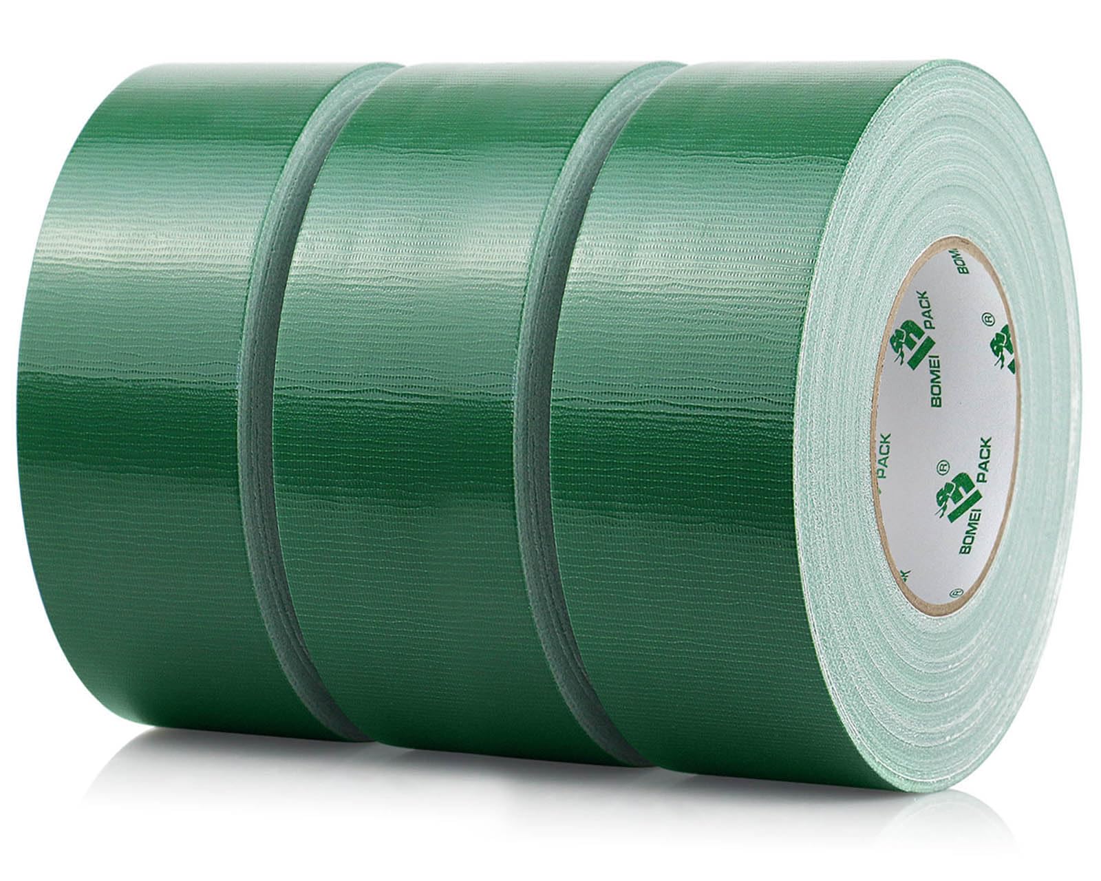BOMEI PACK 3 Rolls Green Duct Tape 50mm x 50m Reinforced Gaffer Tape Heavy Duty Moving Boxes Sealing Strapping Ducts Fixing Waterproofing DIY Decoration labeling