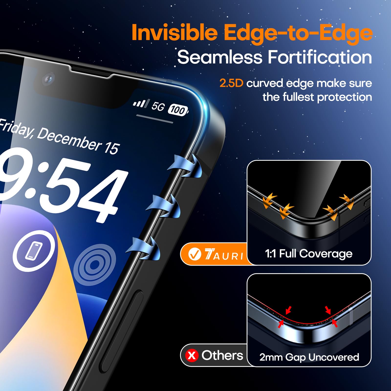 TAURI 3 Pezzi Pellicola Vetro Temperato per iPhone 14 6,1 Pollici, Rimozione Automatica Della Polvere, Durezza 9H Protettiva, Senza Bolle