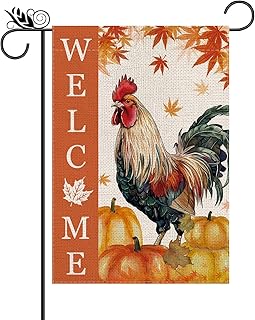Fall Garden Flag Chicken Pumpkins Leaves Vertical Double Sided Welcome Flags Seasonal Aumtumn Farmhouse Yard Lawn Decor 12.5 x 18 Inch
