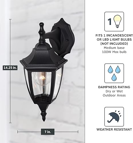 Miniatura 4 de Designers Fountain 2461-BK Today's Home - Farol de pared para exteriores, 14.25 pulgadas de alto, color negro