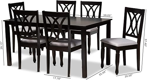 Miniatura 8 de Baxton Studio Petrina - Juego de comedor tapizado de tela gris, madera con acabado marrón expreso, 7 piezas