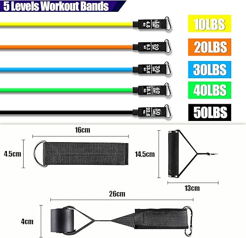 Miniatura 2 de Juego de bandas de resistencia con asas grandes bandas de goma natural apilables de hasta 150 libras viene como un juego de 5 bandas de