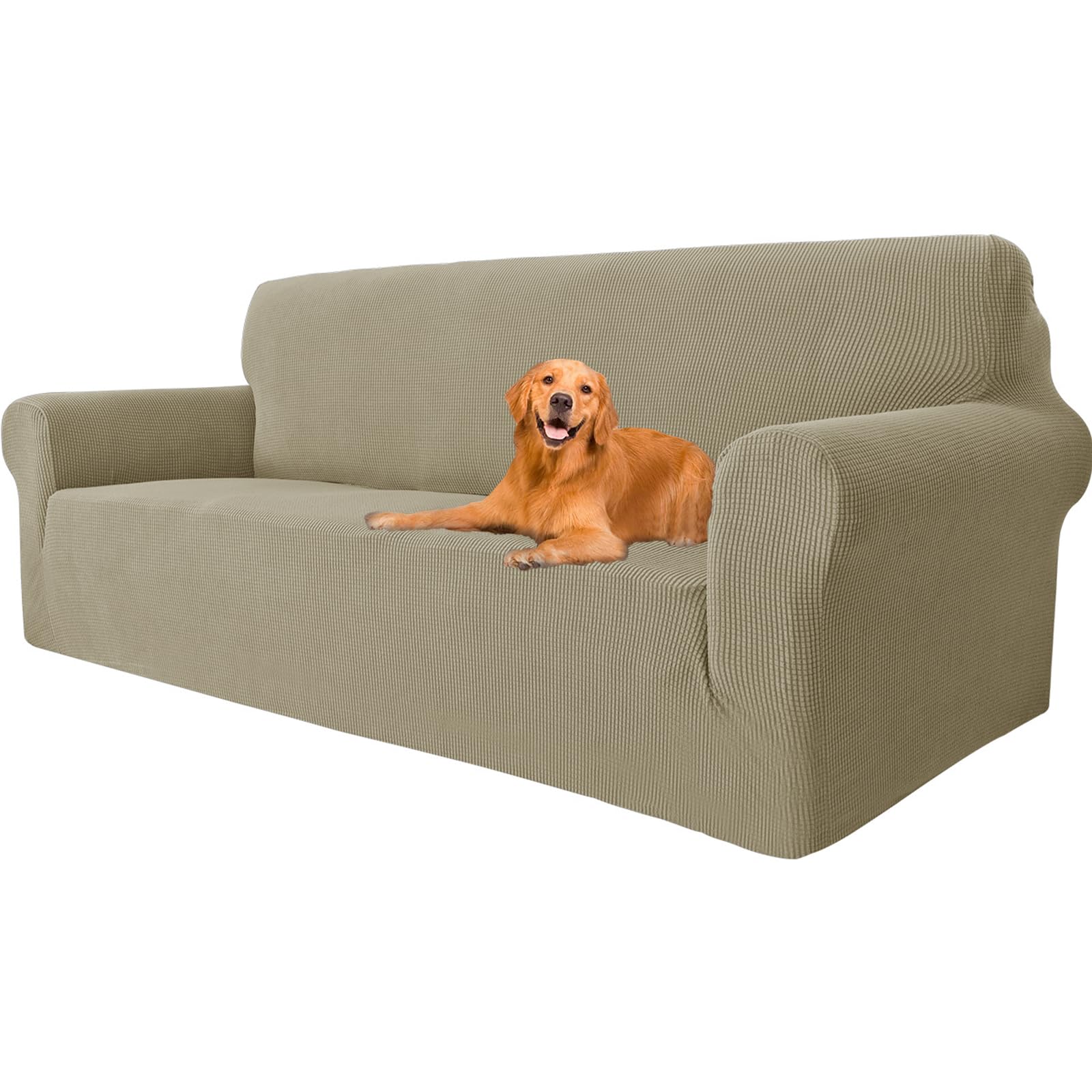 YSTELLAA Copridivano 3 Posti con Braccioli, Copridivani per Divani Elasticizzato e Lavabili, Copri Divano AntiGraffio per Cani e Domestici (Cachi,Divano Larghezza 183cm-234cm)