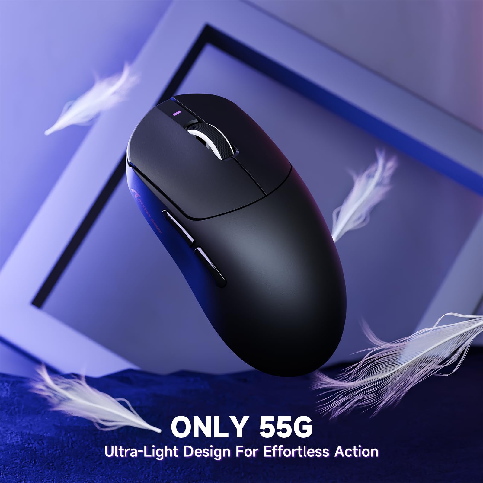 ATTACK SHARK X8PRO 55g ultraleichte Kabellose Gaming-Maus mit Spiralkabel & Griffband, Mittelgroße/Große Hände, 8K-Polling Rate, 2,4 G/Wied/BT, 500 mAh, 40K DPI, Optischer Sensor PAW3395 - Schwarz