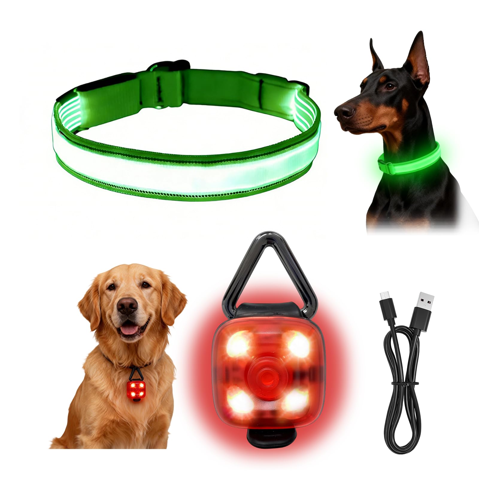 2Pcs LED Dog Collar Light, Light Up for Night Walking, Rechargeable Flashing USB Collar for Small to Large Dogs 6 Glowing Modes, IP68 Waterproof(Large 16.1"-20.4"(41cm-52cm))