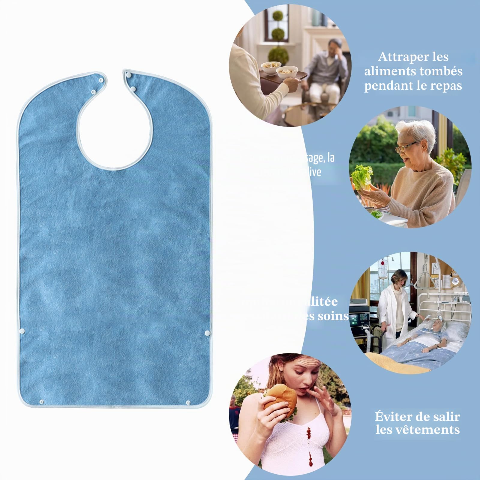 MeYuxg Lätz Lot de 3 bavoirs imperméables pour adultes avec boutons-pression et garde-boue, pour hommes, femmes, personnes âgées et handicapées