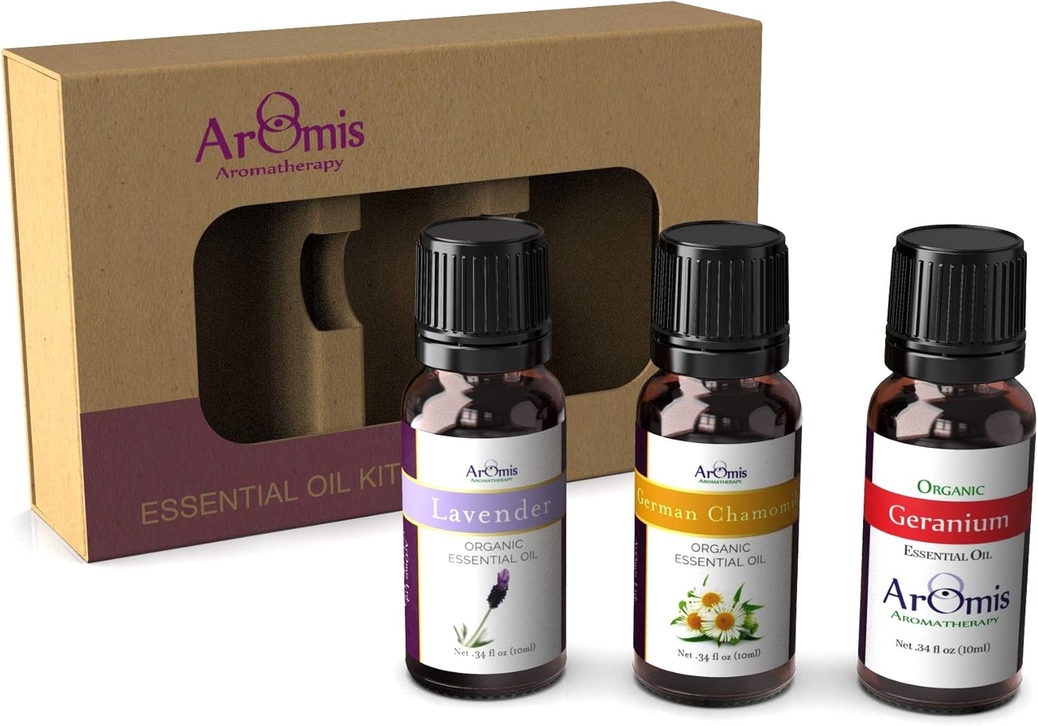 ArOmis Essential Oils - Relaxation Kit 1-100% Pure Premium-Grade - Lavender, German Chamomile, and Geranium- 3 Pack - 0.34 fl oz/10ml, 150 Micron Filtered for Nebulizer Use