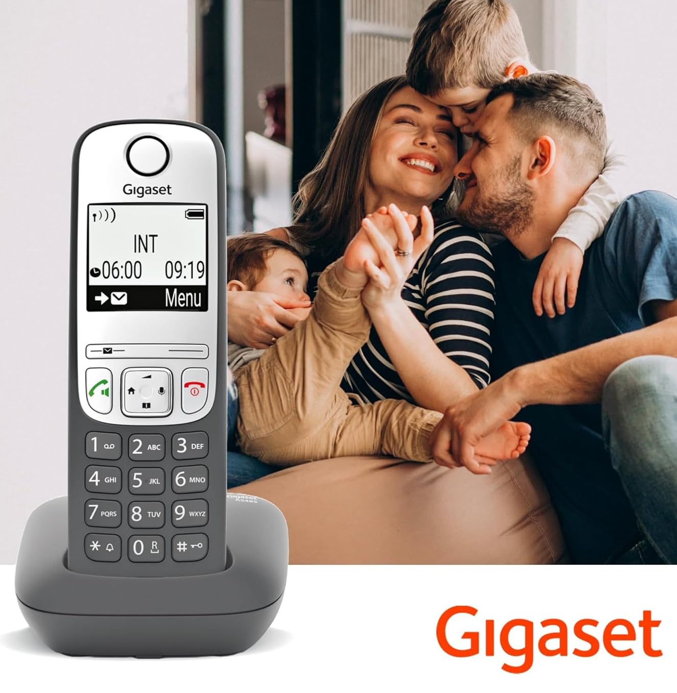 Gigaset AS485 - Telefono Cordless - Vivavoce - Numeri grandi sul display - Tastiera Illuminata - Risparmio energetico, Grigio Antracite [Versione Italiana]