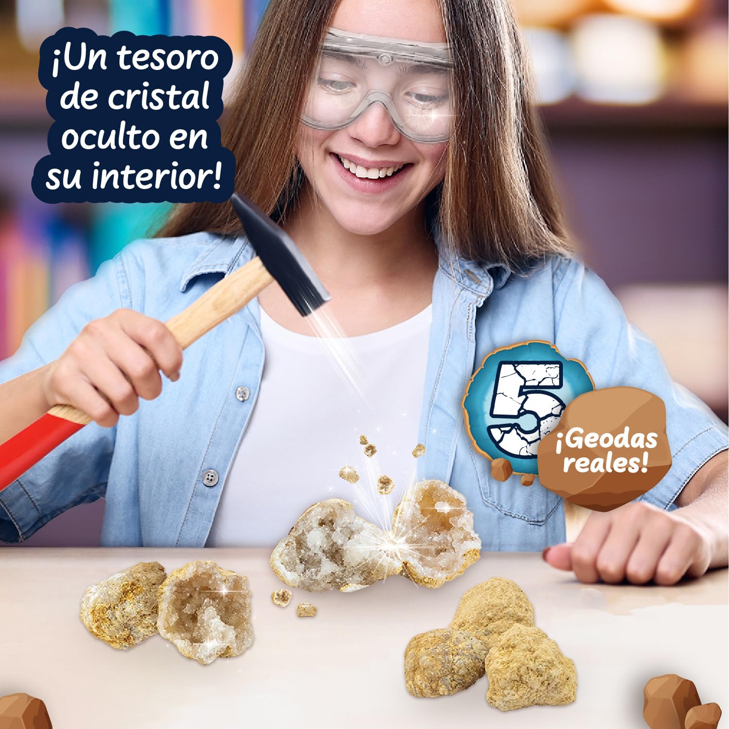 Science4you Rompe 5 Geodas Premium para Niños – Aprende sobre Rocas y Minerales con este Kit de Geodas, Kit Educativo, Regalo de Mineralogía y Geología para Niños y Niñas de 6 7 8 9+