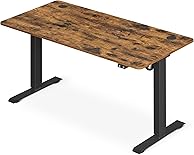 SONGMICS Höhenverstellbarer Schreibtisch elektrisch, 70 x 140 x (70-118) cm, Tischgestell, Schreibtischständer, mit Tischplatte, stufenlos verstellbar, Stahl, vintagebraun-schwarz LSD012B01