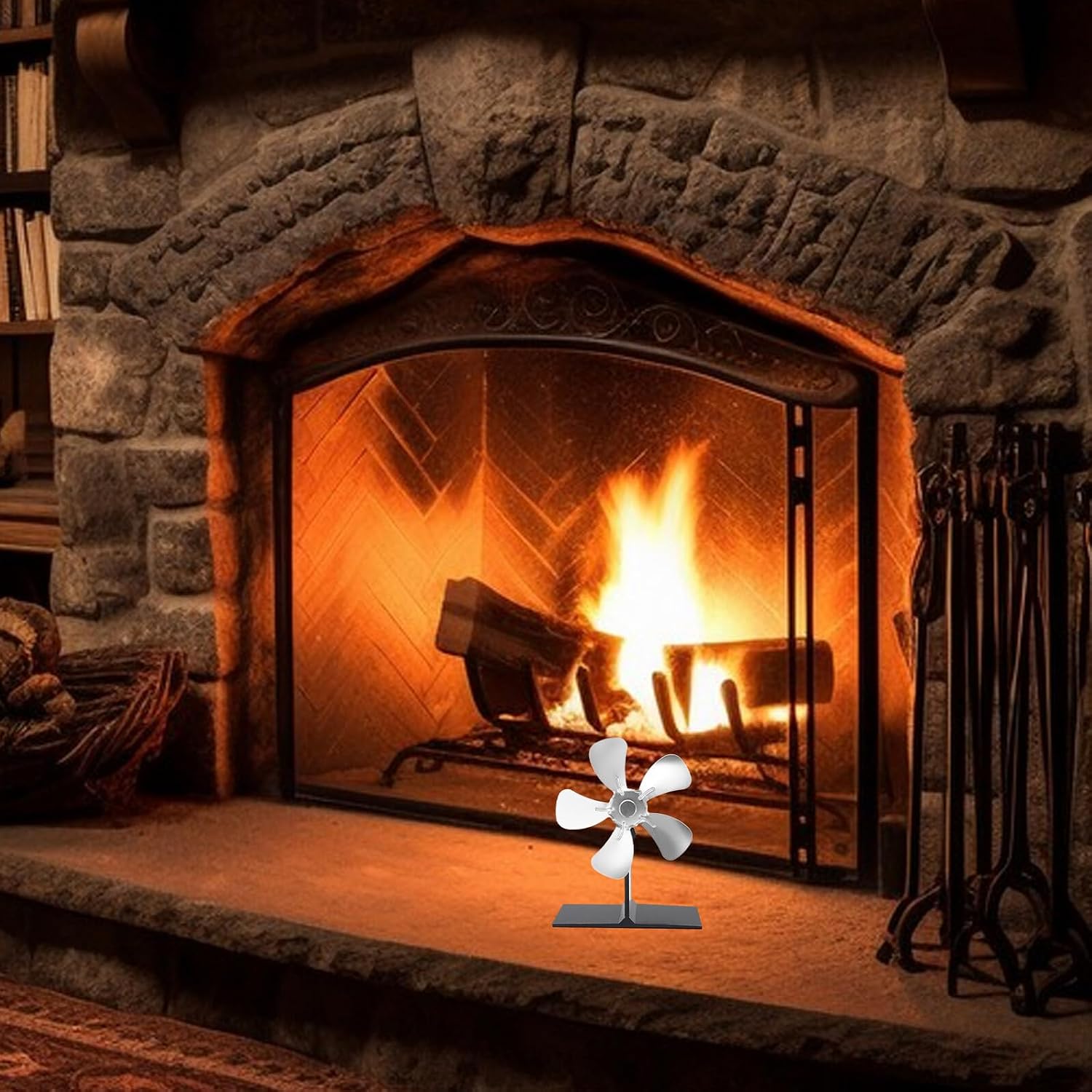 Mini Fireplace Fan with 5 Aluminum Alloy Stove Fan Blades 125mm Diameter Heat Powered for Woodburning Replacement Accessories