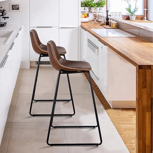 Miniatura 144 de HeuGah Juego de 4 taburetes de bar de piel sintética, sillas de bar de 26 pulgadas con respaldo, taburete de mostrador moderno para isla de cocina