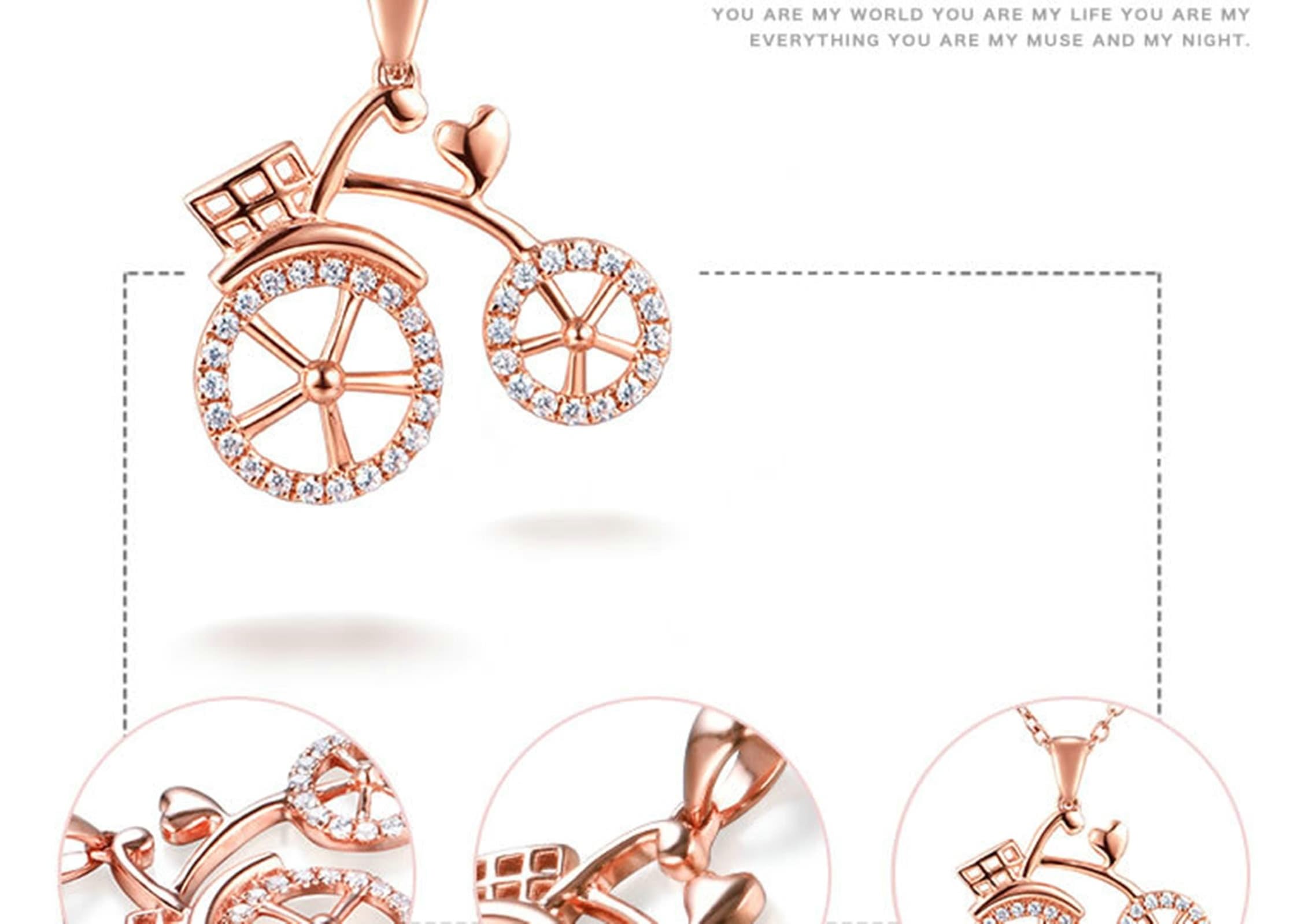 9K/18K Gold Halskette für Mädchen und Frauen, Moissanit/Diamant Fahrrad Edelstein Anhänger Halskette Kettenlänge 18 Zoll