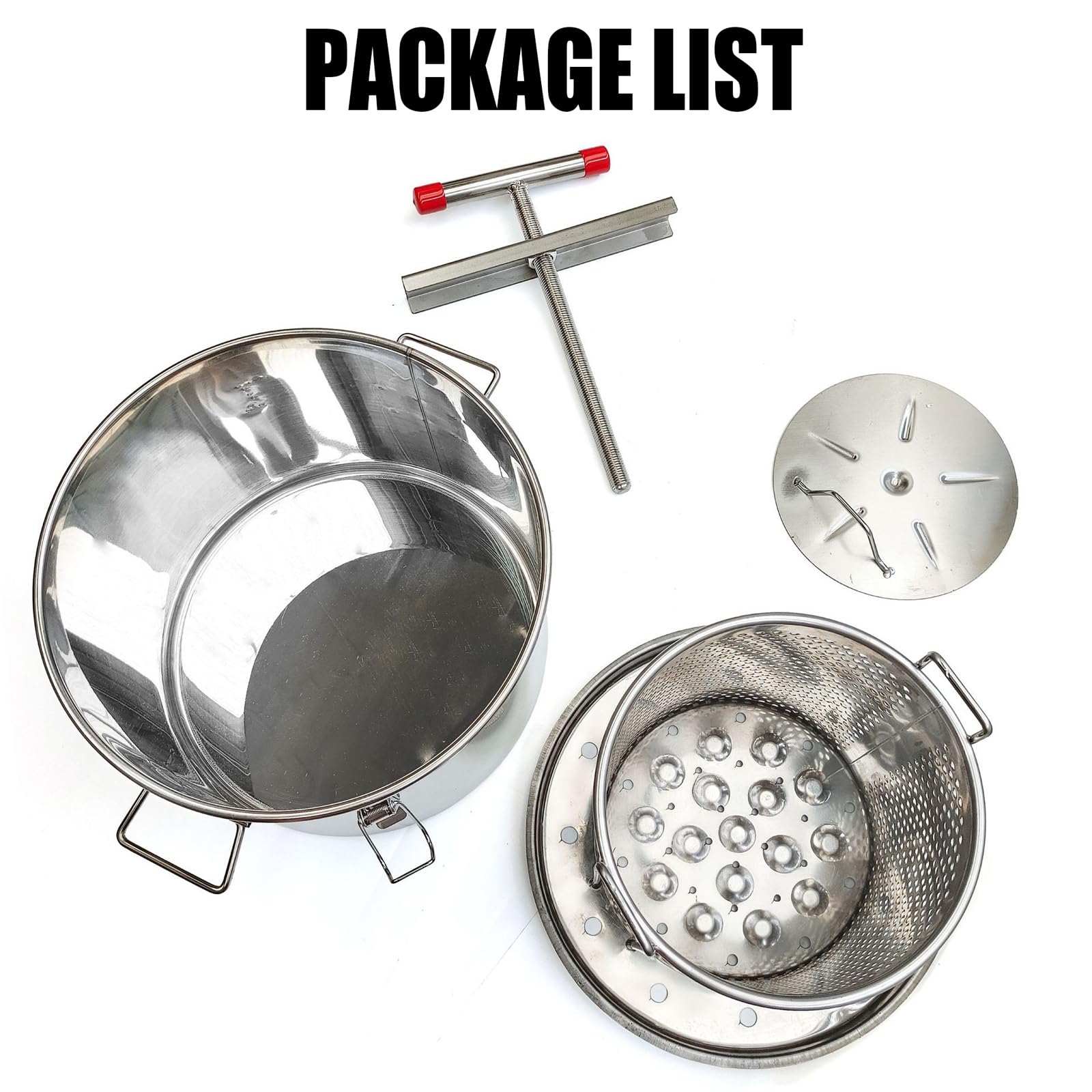 Extractor de miel manual 2 en 1,prensa de miel de malla manual doméstica de 23 l con mango en T, extracción de miel de acero inoxidable for apicultura, elaboración de vino, miel, jugos, cocina y hogar