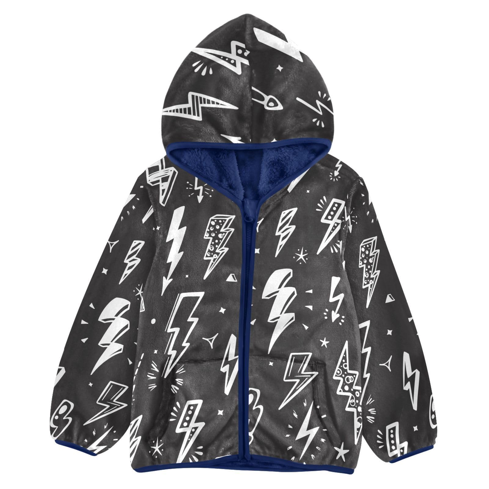 Aflyko Boys Fleece Coat Blue Zip-Up Hoodie Girls Outerwear Kids Hooded Jacket