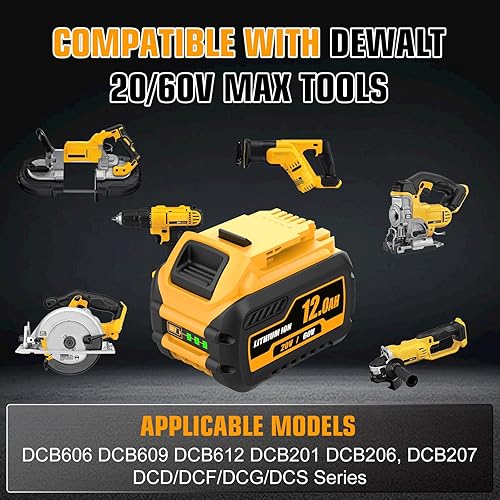 Miniatura 5 de Paquete de 4 baterías de repuesto de alta capacidad de 12000 mAh para batería de iones de litio Dewalt 20V/60V MAX compatible con herramientas