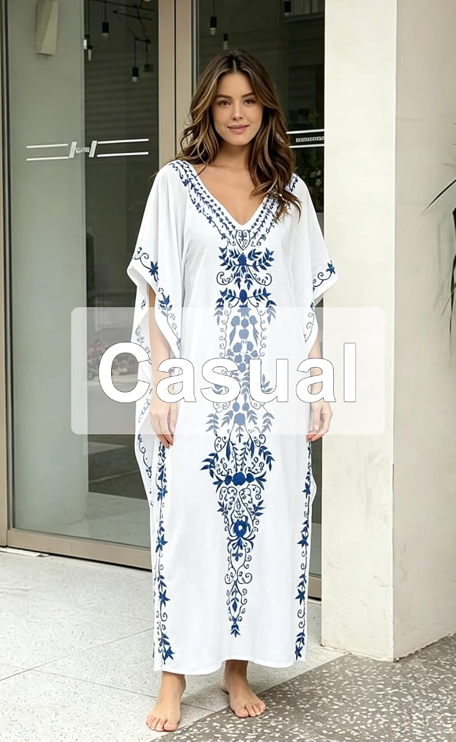 Kaftan Dresses for Women Plus Size Swimsuit Cover up Beach Caftan | Oversized Flowy V Neck Moomoo Caftan,Lightweight Beach Coverups for Lounging Music Fest,Fits S-XXL
