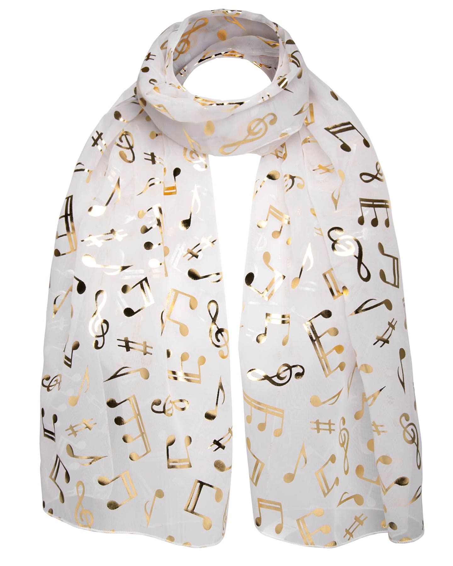 Basic Sense Women's White Music Note Foiled Light Weight Scarf,