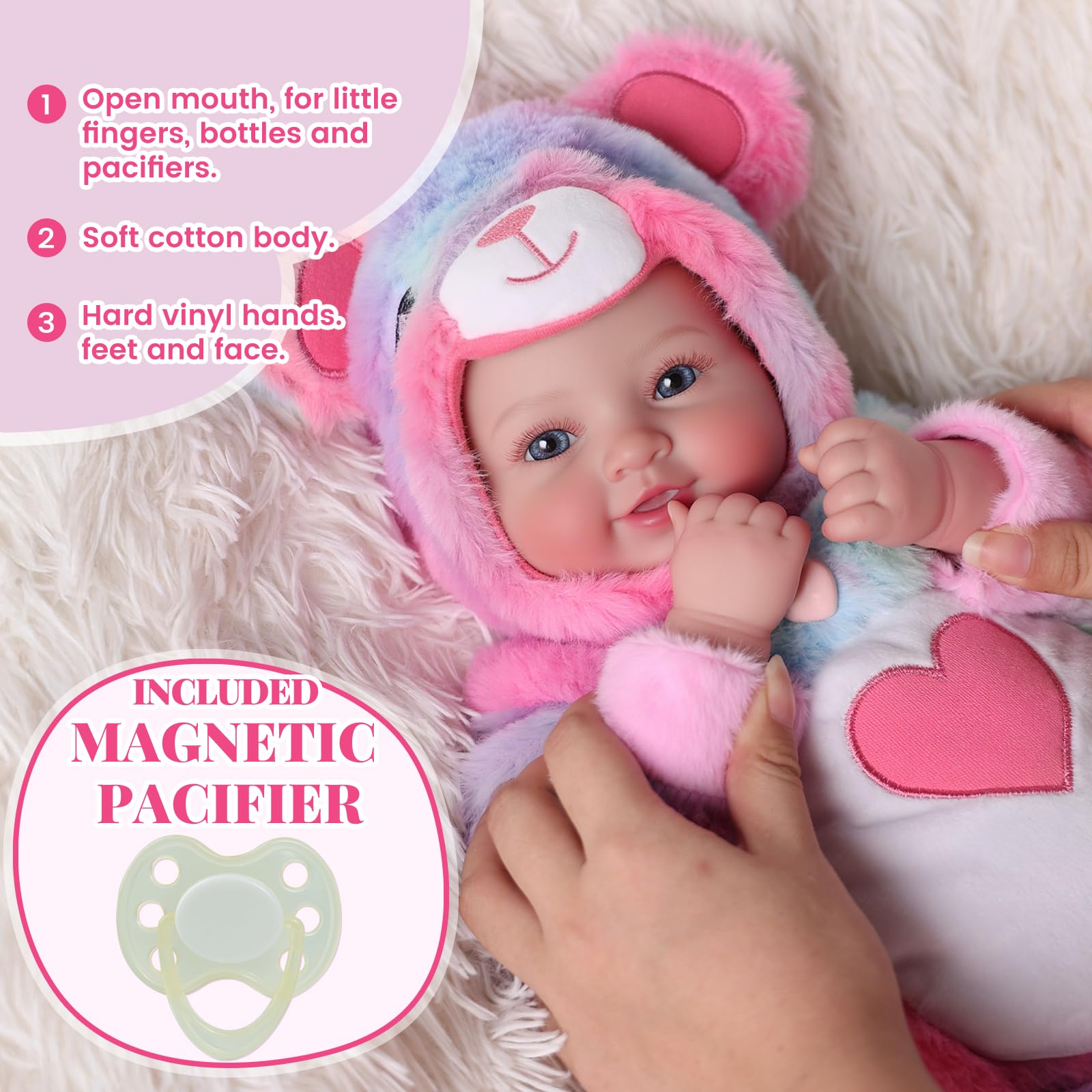 JIZHI Baby Girl Doll - 38cm Realistic Dolls Soft Body - Lifelike Newborn with Feeding Accessories and Clothing Set for Girls Aged 3+ - Image 3
