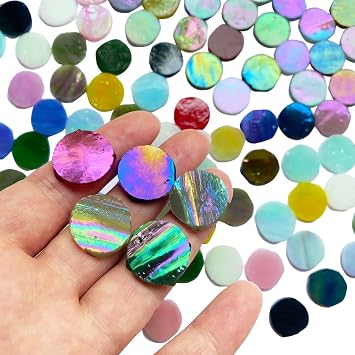 4/5 Magic Iridescent Round Circle Glass Mosaic Tiles for Crafts 125 Pieces, Stained Glass Supplies Mosaic Kit for Adults