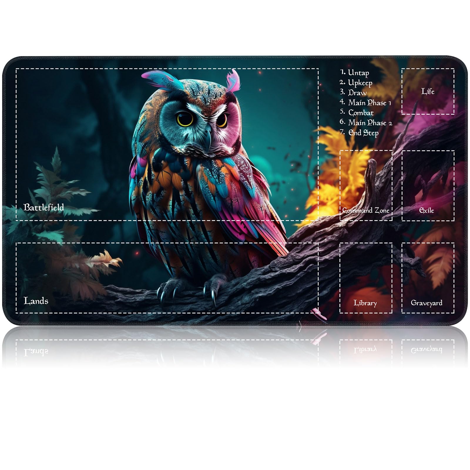 for MTG Game Playmat, for Magic TCG Rubber Play mat,Tabletop Card Playmats with Smooth Surface,Trading Card Inked Game Mat with Zones,Battle Game,Art Owl