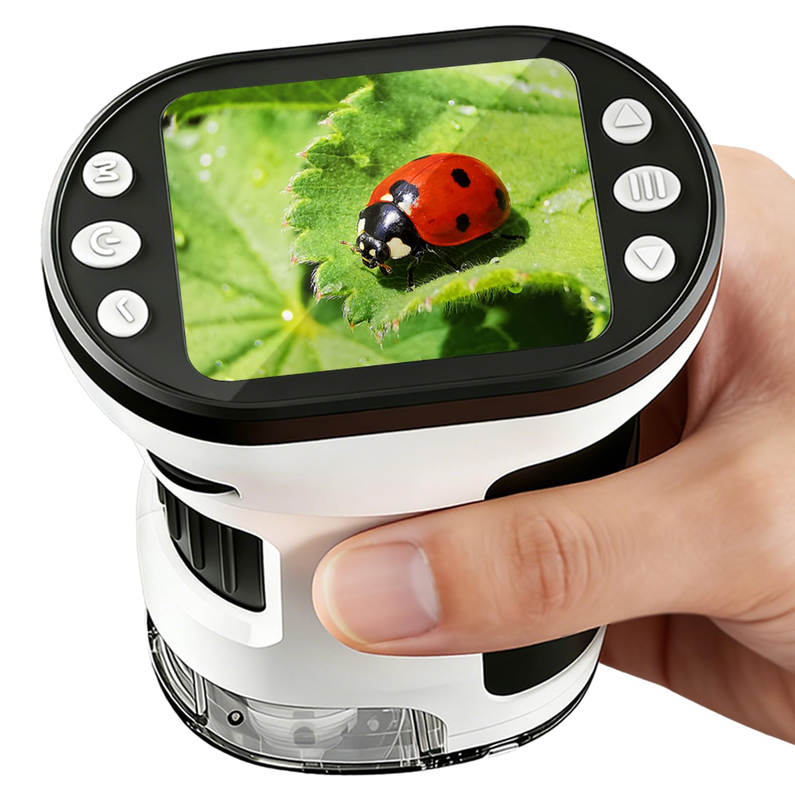 FIVAVA Microscope numérique portable 1000X pour enfants, avec écran IPS de 2,0", loupe pour enfants, rechargeable par USB, kit de diapositives, carte mémoire 32G et support, jouet de jardin pour